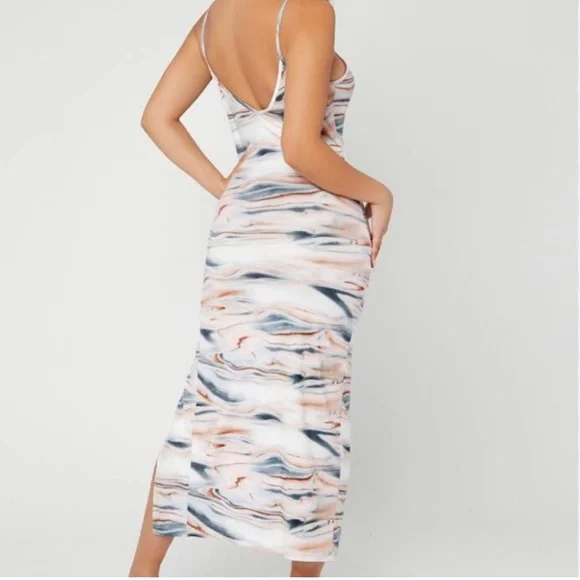 watercolor bodycon dress Satin Watercolor Strappy Back Halter Midi Dress